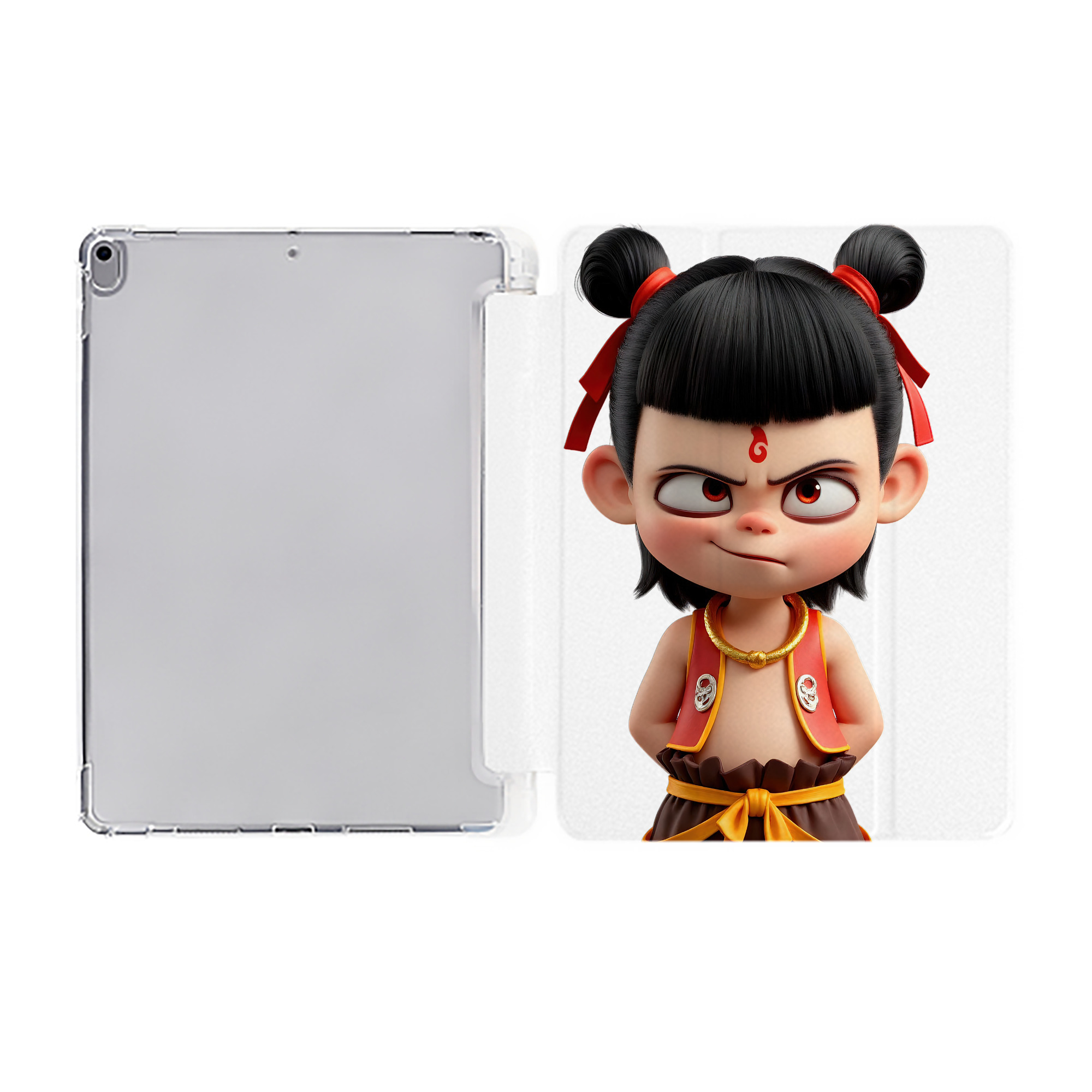 （画像用） Ne Zha 2 ナタ 魔童の大暴れ IPad ケース ペン収納付き 三つ折りスタンド PUレザー×シリコン 対応機種9.5/10.5/10.9インチ